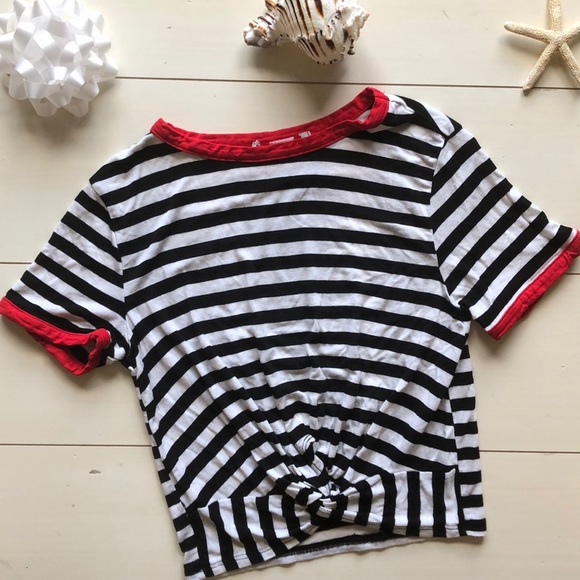 Forever 21 Other - Striped Ringer Cropped Knot Tee